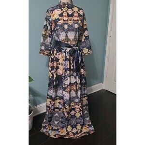 FT Inc Maxi Dress Womens M Floral Prairie Lagenlook Boho Cottagecore Hippie